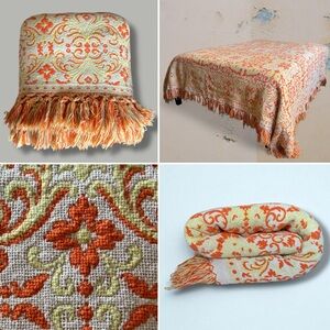 Vintage 60s/70s Woven Jacquard Cotton Bedspread FULL 88x88” Reversible